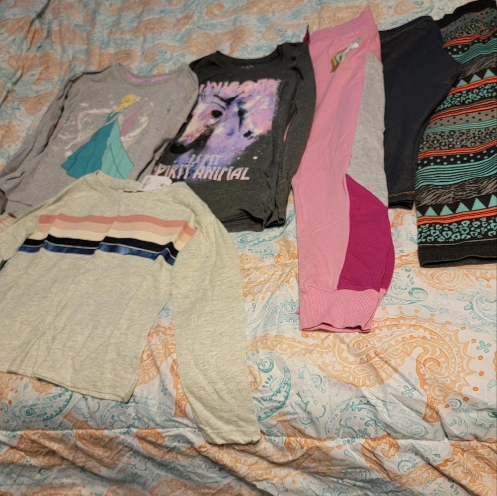 Size 7/8 Girls Long Sleeved Shirts & Pants Bundle (3 & 3)